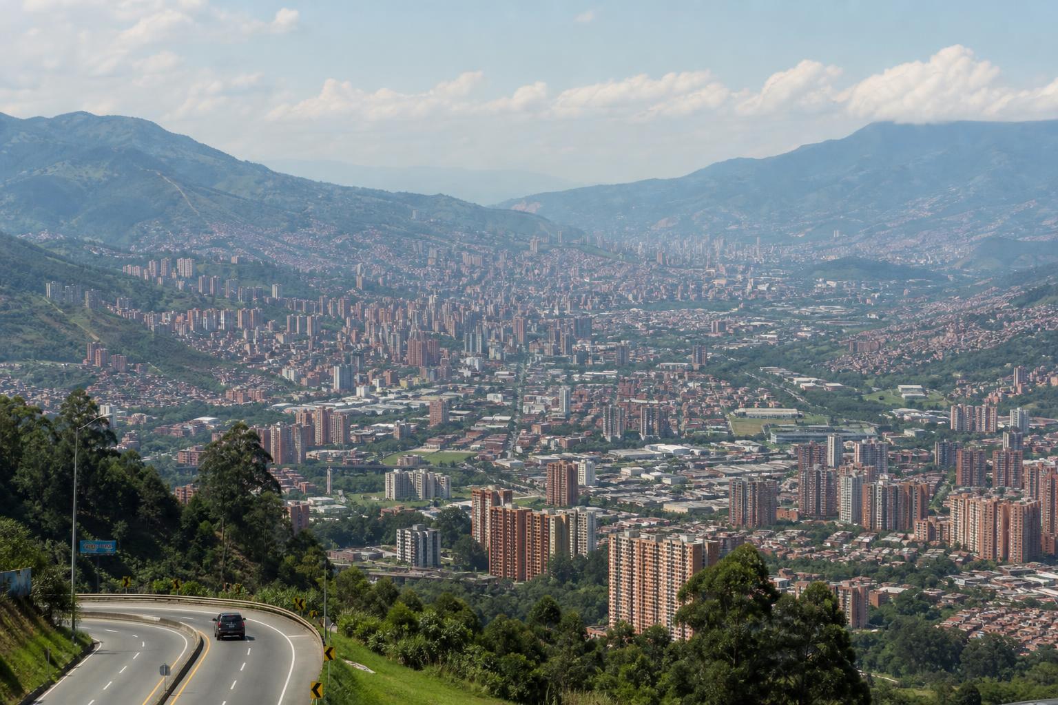 Aerial view of Medellín, Colombia at golden hour